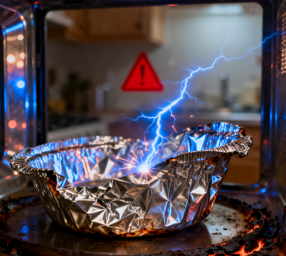 Bisakah saya memasukkan peralatan makan aluminium foil ke dalam microwave?